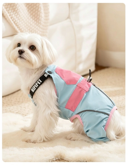 Color-blocking pet harness four-legged waterproof pants with drawstring adjustment, small dog teddy bichon outdoor dirt-proof dog clothing Color-blocking pet harness four-legged waterproof pants with drawstring adjustment, small dog teddy bichon outdoor dirt-proof dog clothing